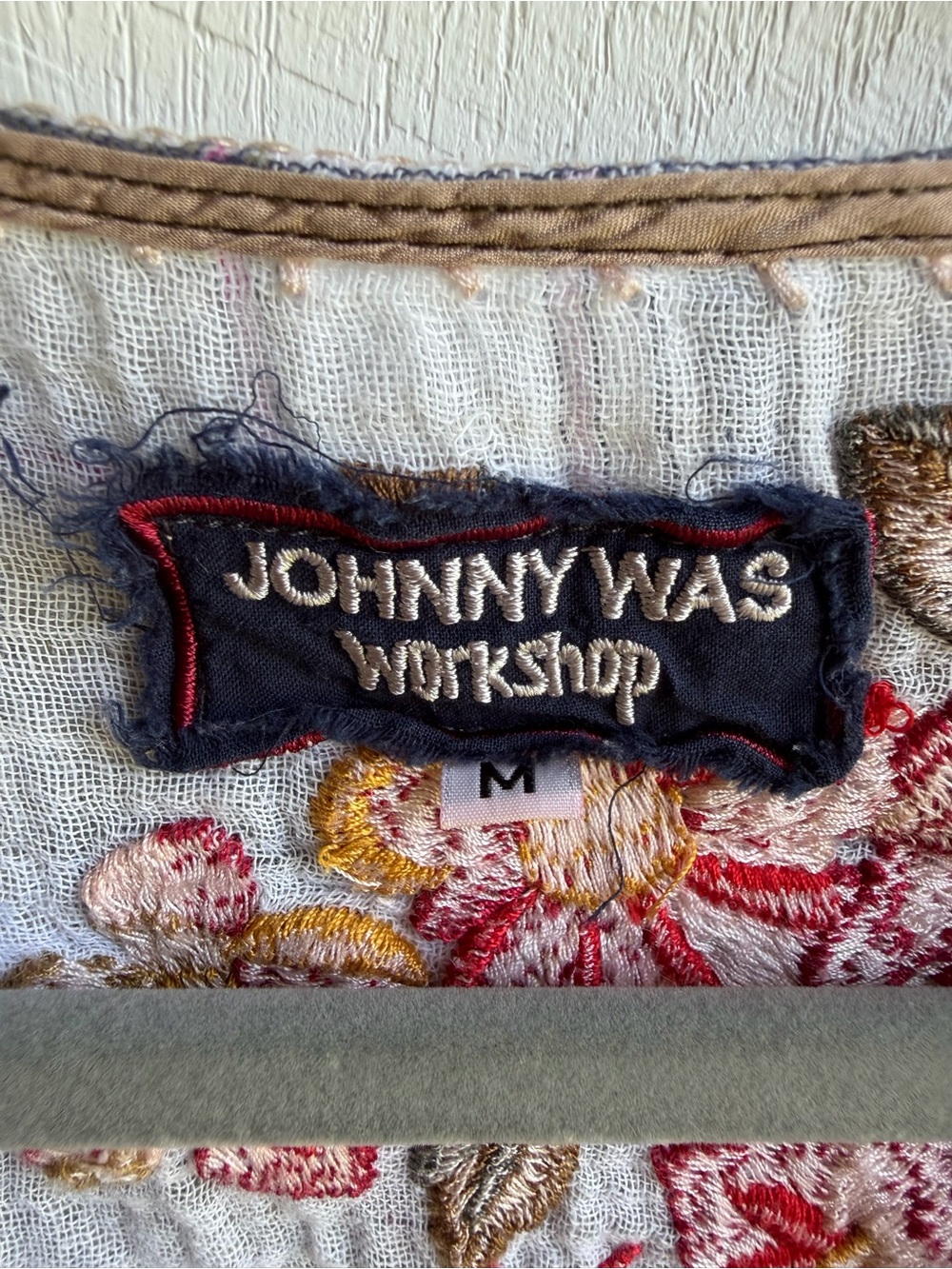 Johnny Was Workshop Embroidered Plaid Gauze Boho Bird Top Medium Floral - Picture 3 of 12